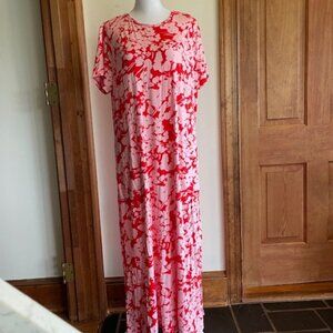 QUACKER FACTORY Floralicious Short Sleeve Red Pink Maxi Dress M